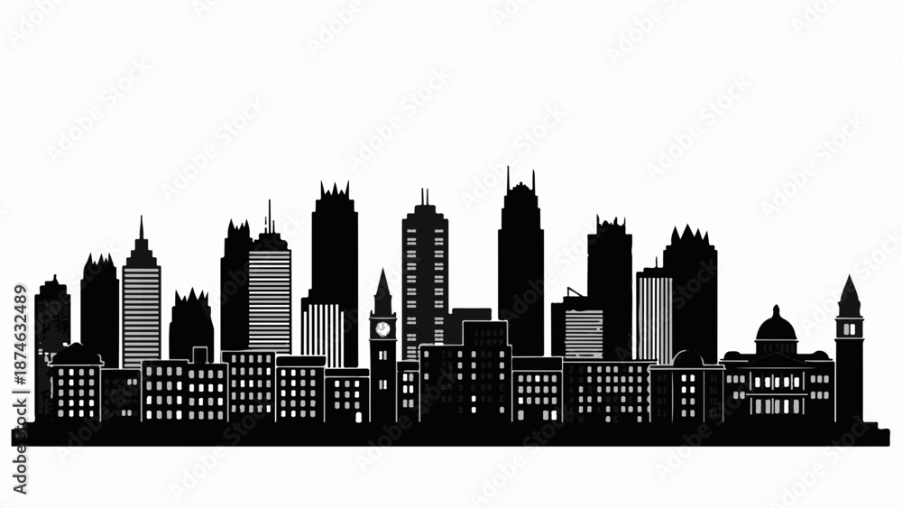Obraz premium Modern city skyline silhouette at dusk with diverse architectural styles