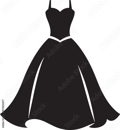 Black silhouette of a formal ball gown with sweetheart neckline and spaghetti straps dress evening wear