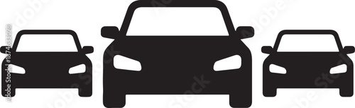 Three black and white car lined up side by side also transparent background vehicle transportation