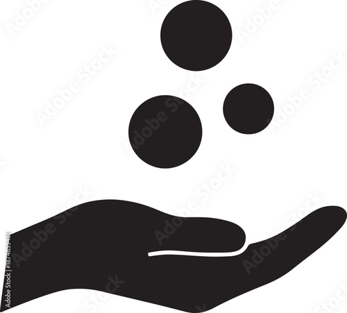 Three Black Circles Above a Black Hand Shape on a White Background also transparent background