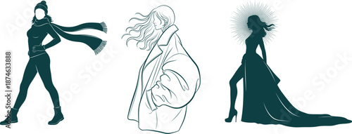 Fashionable Silhouettes of Women in Various Styles and Outfits woman