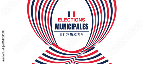 1. Elections Municipales 2026 France Banner with Circular Tricolor Lines and Modern Layout
