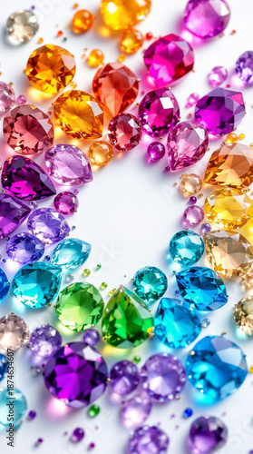 Wallpaper Mural Overhead radial circle of colorful gemstones on white with sparkling luxury light Torontodigital.ca