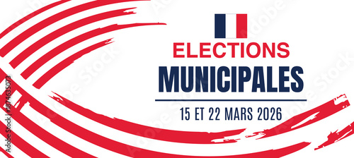 Elections Municipales France 2026 Modern Political Banner with Abstract Red Blue Shapes