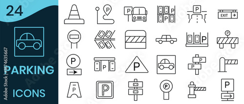 Parking line icon set. Car parking icon, vector set. Public parking and parking location sign symbol. Vector illustration.