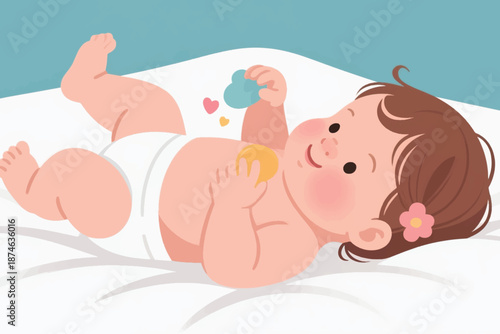 Illustration Of A Little Girl Lying Down Holding A Toy Vector Design Template