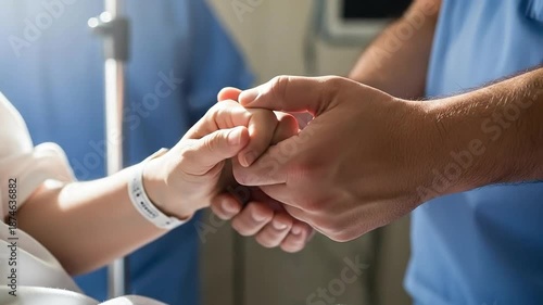 Compassionate Healthcare Professional Holding Patient's Hand in Hospital Setting