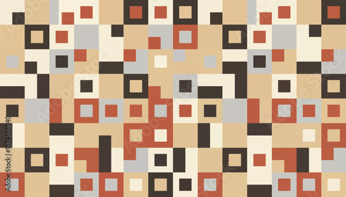 Seamless geometric abstract square pattern background vector illustration texture in earth tones