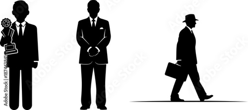 Businessman silhouettes collection showing success standing and walking
