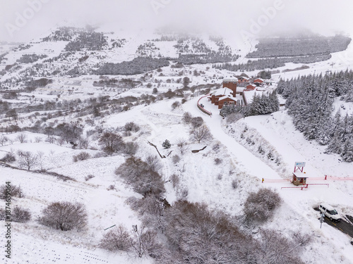 Odemis Bozdag mountain resort buildings covered in winter snow