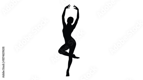 Silhouette of a graceful female dancer performing an elegant ballet pose with arms raised overhead