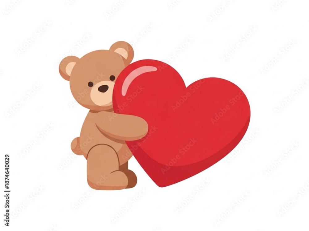 Obraz premium Cute teddy bear holding red heart symbolizing valentine's day 