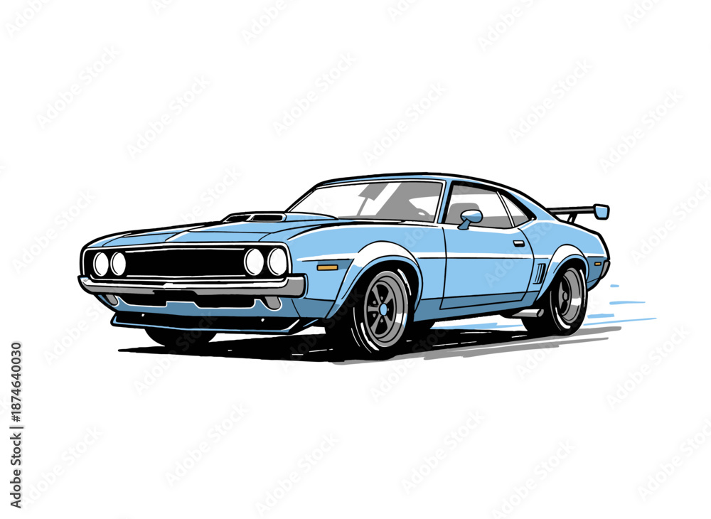 Naklejka premium Sport car print design for t shirt print, poster, sticker, background and other uses. Fast wheels challenge. Classic coupe vector artwork.