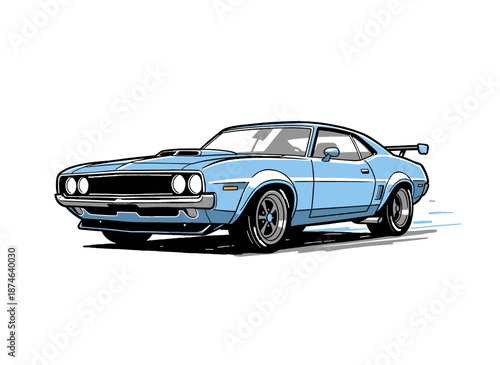Sport car print design for t shirt print, poster, sticker, background and other uses. Fast wheels challenge. Classic coupe vector artwork.