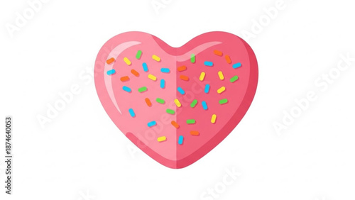Pink heart-shaped donut with colorful sprinkles for Valentine's Day  