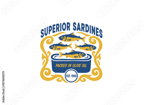 Seafood t shirt design. Original sea food. Canned fish artwork. Fish vintage artwork. Sardines fish artwork for t shirt print, poster, sticker and oth
