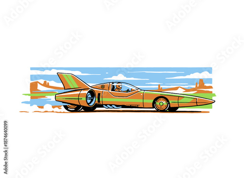 Road speed graphic print. Extreme racing jet car artwork. Fast wheels challenge. Car print design for t shirt print, poster, sticker, background and o