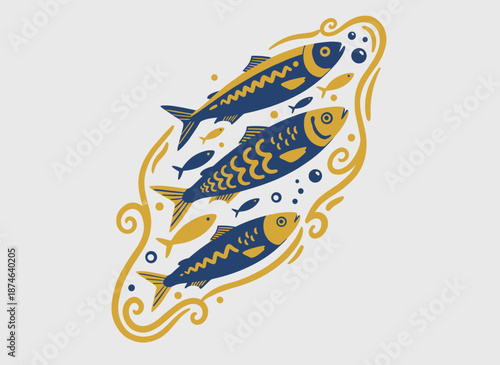 Seafood t shirt design. Original sea food. Fish vintage artwork. Sardines fish artwork for t shirt print, poster, sticker and other uses.