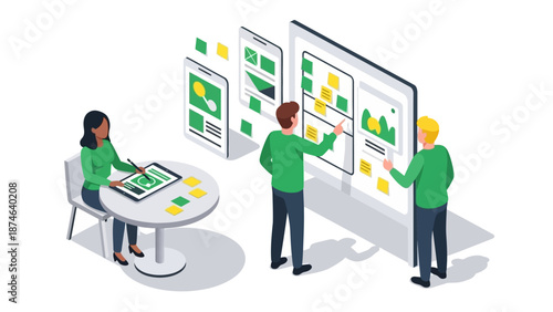 Collaborative teamwork in modern office with digital technology and creative planning