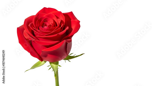 Beautiful single red rose bud with stem isolated on transparent background