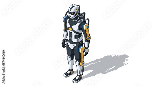 Futuristic isometric robot with advanced armor design and detailed features