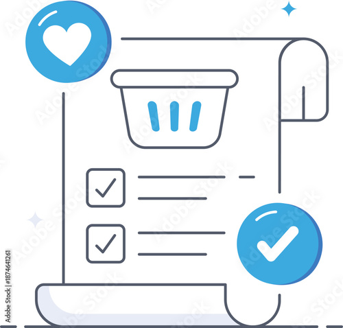 Shopping wishlist digital order checklist with basket and heart icons isometric flat vector illustration
