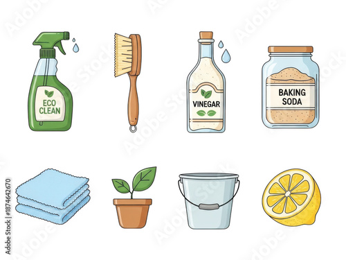 Natural cleaning essentials isolated on transparent background