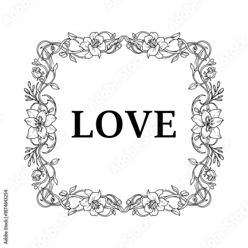 Elegant floral love frame Vector, illustration