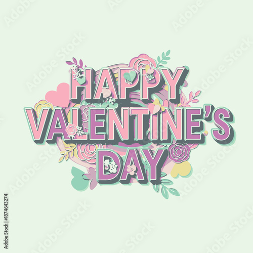 Happy valentine's day with floral design Vector, illustration