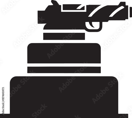 Silhouette of a gun on a multitiered stand