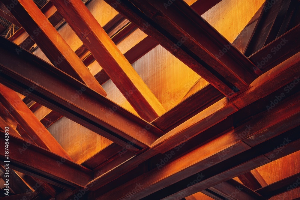Fototapeta premium Artistic Composition of Diagonal Steel Beams in Warm Cinematic Tones