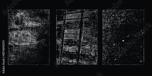 Imprint texture grungy set. Rolled ink pressed texture with border frames. Screen print clean overlay pattern . Vector grainy letterpress texture .Fine dust pattern texture. Distressed mask overlay.