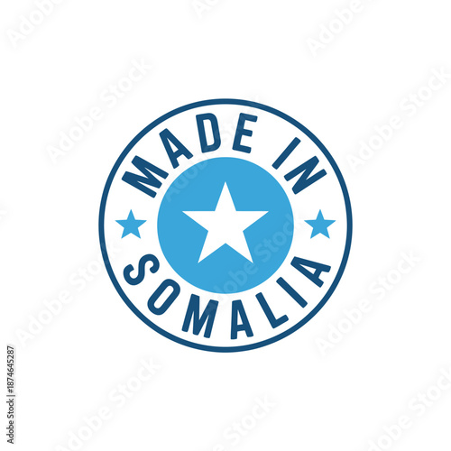 Made in Somalia circular emblem with blue and white design