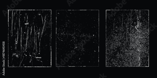 Imprint texture grungy set. Rolled ink pressed texture with border frames. Screen print clean overlay pattern . Vector grainy letterpress texture .Fine dust pattern texture. Distressed mask overlay.