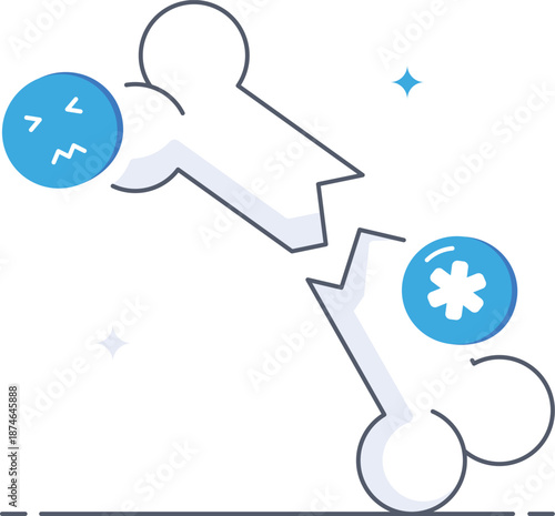 Broken human bone healthcare star pain face icon for trauma patient Flat vector illustration