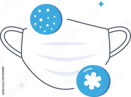 Medical face mask protection concept with healthcare icons and virus symbols Flat vector illustration