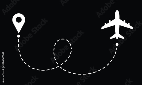 Airplane sky route line vector icon, abstract travel concept graphic element for presentation use, perfect for aviation themes, tourism marketing, flight routes, navigation interfaces