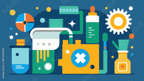 Technical maintenance and service tools workflow vector illustration