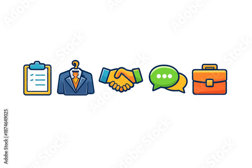 Business Icons Collection on Dark Gradient Background