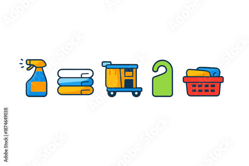 Hotel Housekeeping Icons on Blurred Background
