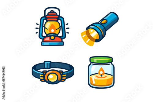 Collection of camping light sources icons