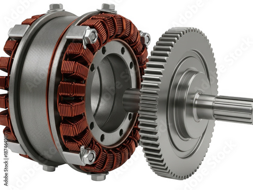 Electric motor components isolated on transparent background