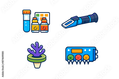 Aquarium test kit and equipment icons