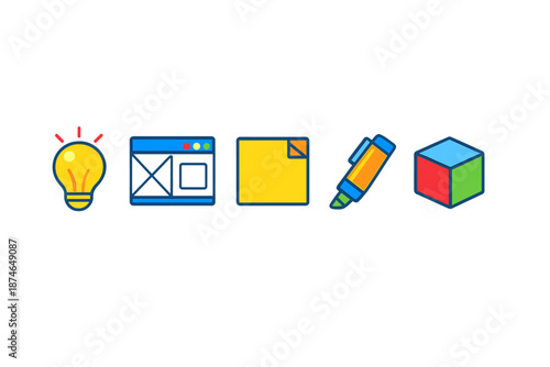 Creative Icons: Idea, Website, Note, Pen, Cube