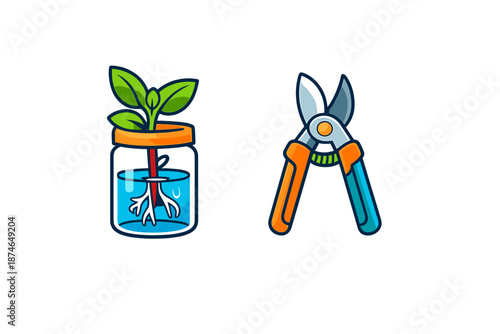 Hydroponic plant and pruning shears on dark background