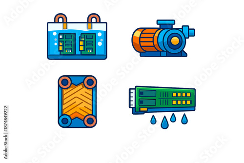 Computer cooling system components icons