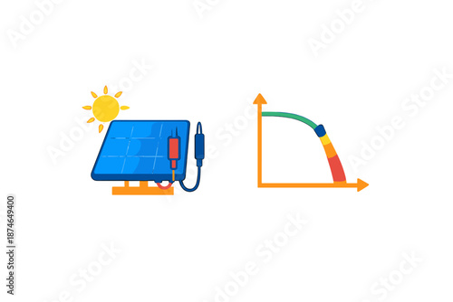 Solar panel producing energy and a graph showing energy output
