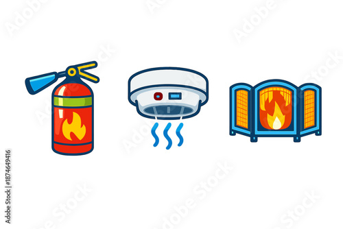 Fire safety and heating icons