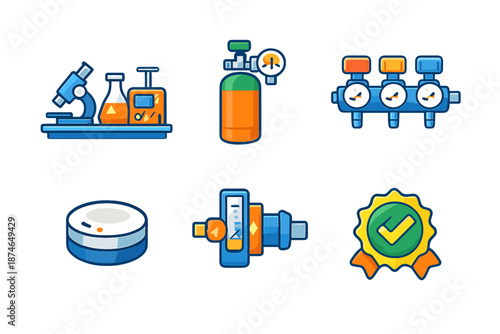 Set of science and laboratory icons with neon glow