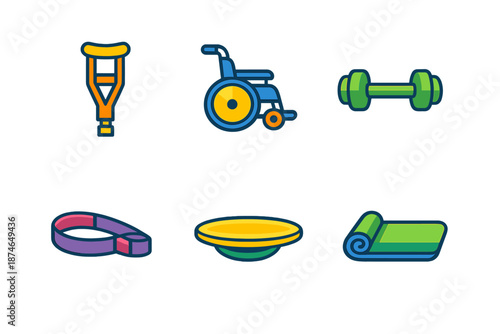 Set of medical and fitness icons on a gradient background